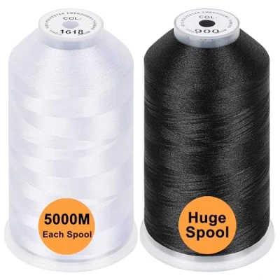 Abbildung von New brothread 2er Set (Weiß+Schwarz) Polyester Maschinen Stickgarn Riesige Spule 5000M für alle Stickmaschine
