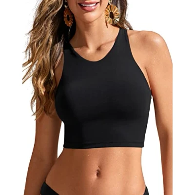Abbildung von CRZ YOGA Damen Racerback Swim Top Bikini Oberteil Schnell Trocknend Padded Swimsuit Schwarz 42