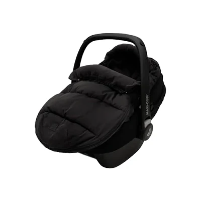 Abbildung von Jollein Fußsack Puffed Schwarz Für Babyschale Kinderautositz Gruppe 0+ und Kinderwagen 3 Punkt 5 Gurt