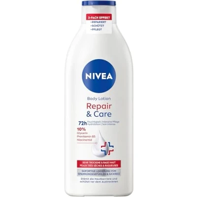 Abbildung von NIVEA Body Lotion Repair &amp; Care, für sehr trockene Haut zur Linderung von Spannungsgefühlen, Körperlotion mit Glycerin, Niacinamid Provitamin B5 (400 ml)
