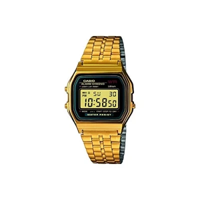 Abbildung von Casio Unisex Quartz Armbanduhr, 35.00mm GehäusegröÃŸe mit LCD digital Zifferblatt und Gold Metallarmband Armband A159WGEA 1EF
