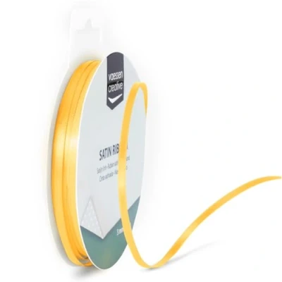 Abbildung von Vaessen Creative Satinband 3mmx10m Gelb Gold, Schleifenband, Dekoband, Bänder zum Basteln, Stoffbänder für Hochzeit, Taufe Und Geburtstagsgeschenke