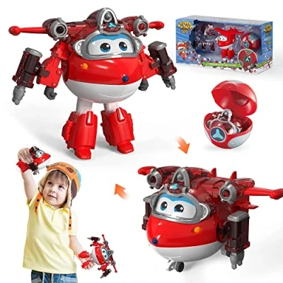 Abbildung von Super Wings EU760963 Transforming Jett &amp; Steel Power Ball, ca. 12,7 cm große verwandelbare Spiel Figur mit 1 Superball und Zubehör, für Kinder ab 3 Jahren, Red