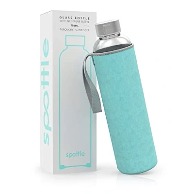 Abbildung von spottle® Glasflasche 750ml mit Neoprenhülle TÜRKIS, SUPER SANFT