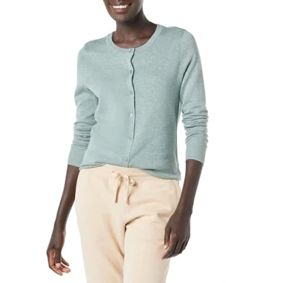 Abbildung von Amazon Essentials Damen Leichte Rundhalsstrickjacke (Erhältlich In Übergröße), Salbeigrün Meliert, XL