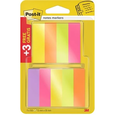 Abbildung von Post it 670 6+3 Haftstreifen Page Marker (schmal, 15 x 50 mm) 9 100 Blatt, neonpink/ grün/ gelb/ orange/ violett