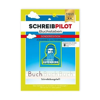 Abbildung von SCHREIBPILOT Schreiblernheft für ABC Schützen mit vorgeprägten Buchstaben in Sonder Edition Johannes Gutenberg Lernsystem entwickelt von Lehrern, Professoren und Schülern
