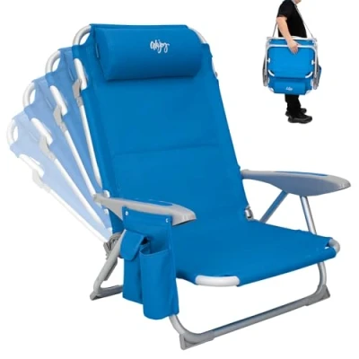 Abbildung von #WEJOY Strandstuhl klappbar Hochlehner Klappstuhl 4 Position Leicht tragbar Stark stabil Campingstuhl Lay Flat Chair Max Hold bis 120kg / 265 lbs Blue