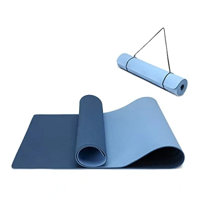 Abbildung von Yogamatte rutschfest und umweltfreundliche TPE Sportmatte mit Tragegurt Gymnastikmatte für Pilates Workout Fitnessmatte 183 x 61 0.6 cm (Marine Blau)