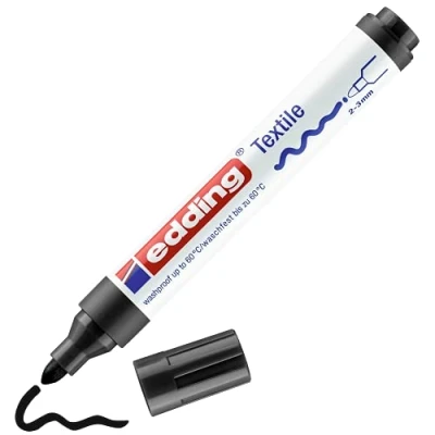 Abbildung von Edding 4500 Textilmarker schwarz 10 Stück Rundspitze 2 3 mm Textilstifte waschmaschinenfest (60 C) zum Stoff bemalen Stoffmalstift
