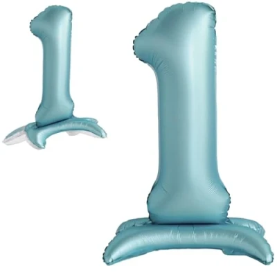 Abbildung von Luftballon 1. Geburtstag Zahl 1 Hellblau Stehende XXL Riesen Folienballon 82cm Geburtstagsdeko Jungen Ballon Deko zum Geburtstag.