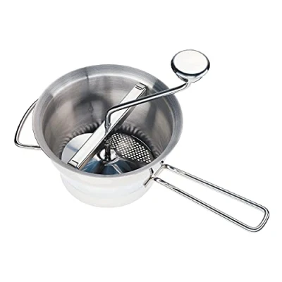 Abbildung von Küchenprofi Profi Passiergerät Edelstahl rostfrei, ø 20cm, spülmaschinenfest, Passiermühle inkl. 4 Lochscheiben, Passiersieb für passierte Tomaten, Kartoffel Püree und mehr, 40 x 30 20 cm