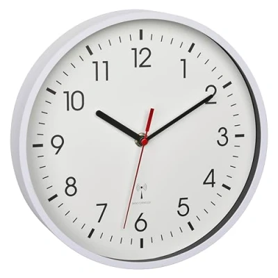 Abbildung von TFA Dostmann Analoge Funk Wanduhr, 60.3550, höchste Genauigkeit, modern, analog, Glasabdeckung, für Büro, zu Hause, Geschenk, 245 x 42 mm (Weiß)