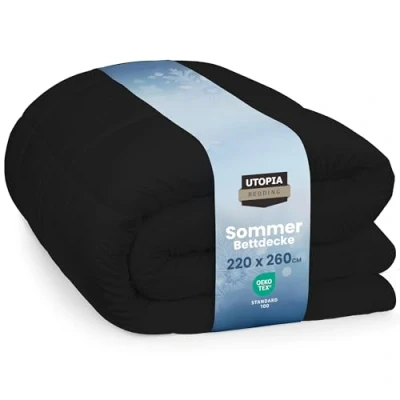 Abbildung von Utopia Bedding Bettdecke 220 x 260 cm, Ganzjahres Bettdecke, Leichte mit Polyesterfüllung, Mikrofaser Schlafdecke (Schwarz)