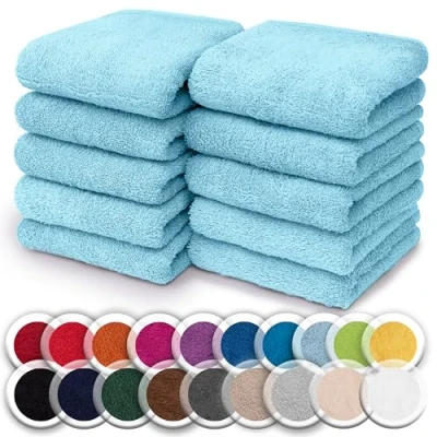 Abbildung von NatureMark 10er Pack Waschlappen 100% Baumwolle Frottier Seiflappen Größe 30 x cm Frottee Seiftücher im Farbe: Hell blau