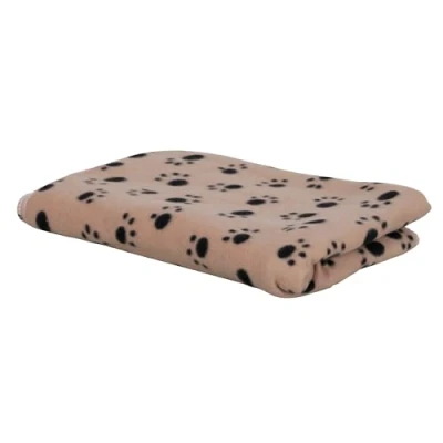 Abbildung von Kerbl Pet Hundedecke Stella mit Pfotenmuster, Kuscheldecke für Körbchen / Sofa Bett, Fleecedecke, 140 x 100 cm, Beige