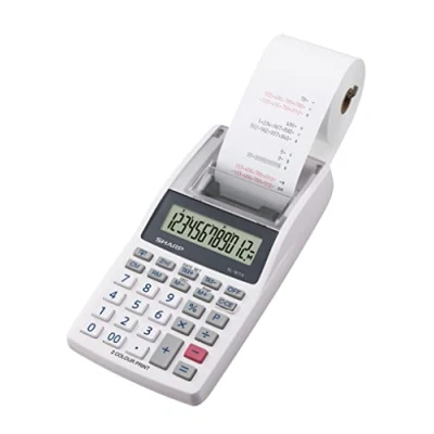 Abbildung von Sharp Druckender Mini Tischrechner EL 1611V (großes 12 stelliges LCD Display, schwarz rote Druckfarben) Weiß