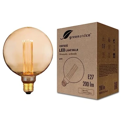 Abbildung von greenandco Vintage Design LED Birne zur Stimmungsbeleuchtung E27 G125 gold 4W 200lm 1800K extra warmweiß 320 230V flimmerfrei nicht dimmbar Edison Glühbirne