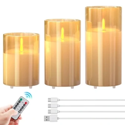 Abbildung von EXTSUD 3 Stück Led Kerzen Timer Aufladbare mit Fernbedienung Flammenlose für Wohnung Dekoration Weihnachten Geburtstag