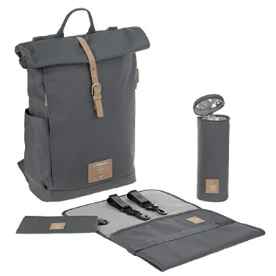 Abbildung von LÄSSIG Wickeltasche, Wickelunterlage, Kinderwagenbefestigung, Flaschenhalter nachhaltig produziert/GRE Rolltop Backpack, Dunkelgrau