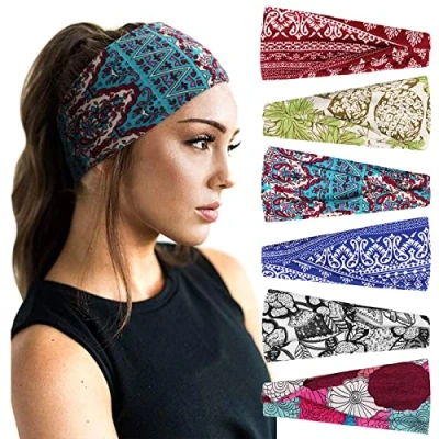 Abbildung von DRESHOW 6 Stück Damen Stirnband Kopfband Haarband Turban Elastische Haarschmuck für Mädchen Alltag Yoga Sport Fitness