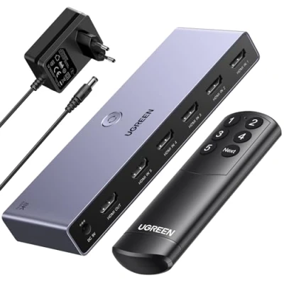 Abbildung von UGREEN 8K@60Hz HDMI Switch 5 in 1 Out Aluminium Unterstützung 4K@240Hz HDR10+ HDCP 2.3 CEC 2.1 Splitter mit Stromadapter Kompatibel PS5/4 Xbox