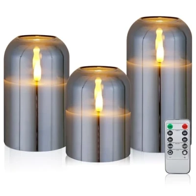 Abbildung von CCLIFE LED Kerzen 3er Set mit Fernbedienung Timer Funktion 300 Stunden flackernde Paraffin Echtwachs Kerze flammenlose Batteriebetrieb CushHom