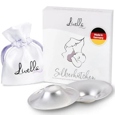 Abbildung von Livella Silberhütchen aus 999er Silber Made in Germany Hilfe bei beanspruchten Brustwarzen Unterstützt feuchte Regeneration beim Stillen Wochenbett Stillhütchen (2 Stück) für Brustschutz