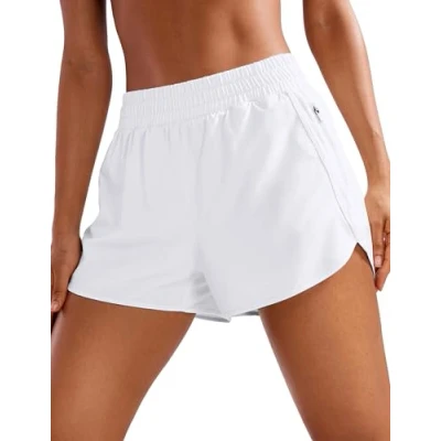 Abbildung von CRZ YOGA Damen Kurz Sporthose Laufhose High Waist Fitness Sport Shorts Kurze Hose mit Reißverschlusstasche Weiss 40