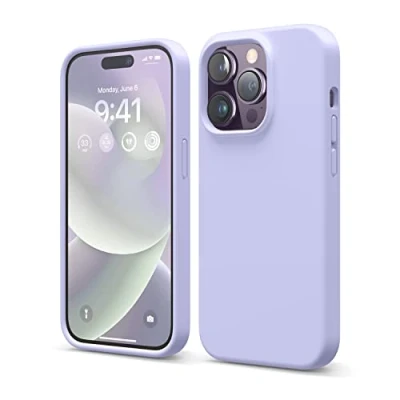 Abbildung von elago Schutzhülle für iPhone 14 Pro, Flüssigsilikon, Ganzkörper Schutzhülle, stoßfest, schlanke Handyhülle, kratzfestes weiches Mikrofaserfutter, 15,5 cm (6,1 Zoll), Violett
