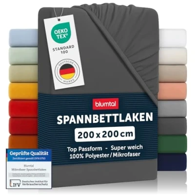 Abbildung von Blumtal® Spannbettlaken 200x200 cm aus Microfaser Oekotex zertifiziertes Bettlaken Spannbetttuch cm/Leintuch Bettbezug Anthrazit