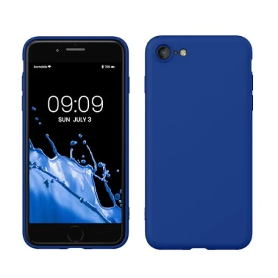 Abbildung von kwmobile Hülle kompatibel mit Apple iPhone SE (2022) / (2020) 8 7 gummierte TPU Silikon Handyhülle Schutzhülle für kabelloses Laden Case in Baltik Blau