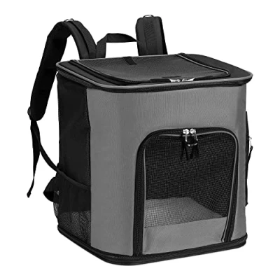 Abbildung von Navaris Rucksack für Hund Katze gepolstert Hunderucksack Katzenrucksack mit Bauchgurt 41x34,5x43cm Haustier Backpack faltbar Traglast bis 12kg