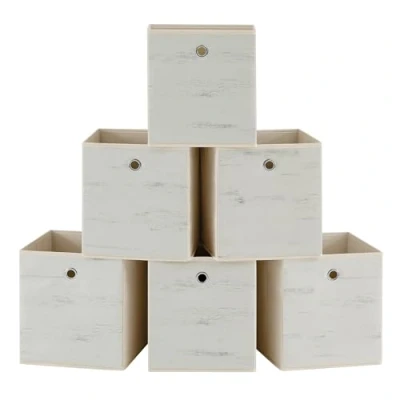 Abbildung von SONGMICS Aufbewahrungsbox, 6er Set, Ordnungsboxen, Vliesstoff, Faltbox, 26 x 28 cm, Stoffbox, für Würfelregal, Organizer Kleidung, weiß RFB126W01