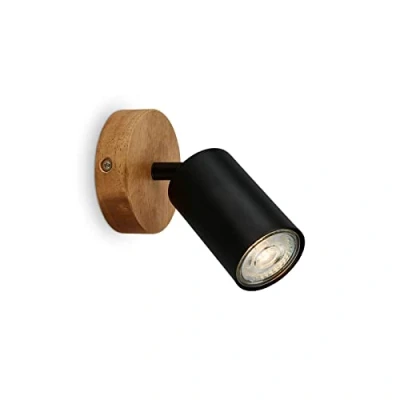 Abbildung von BRILONER Wandleuchte Innen schwenkbar, Vintage, Holzbasis, Wandlampe innen, Wandstrahler Wandlicht, Wandbeleuchtung, Schlafzimmer, Flurlampe, Wall Light, 9x8,5 cm, Schwarz