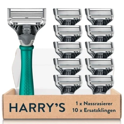 Abbildung von Harry’s Nassrasierer für Männer Rasier Set mit grünem Griff, 10 Ersatz Rasierklingen Rasierer, Rasierklingen, Herren, Rasier, Klingen Männer,