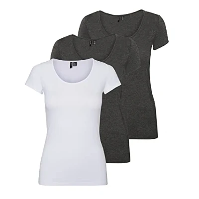 Abbildung von VERO MODA Damen VMMAXI My Soft SS U Neck GA 3PACK 10247489, Dark Grey Melange/Dark ME, XXL