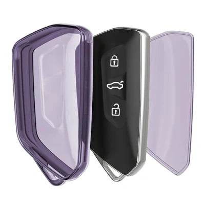Abbildung von kwmobile Autoschlüssel Hülle kompatibel mit VW Golf 8 3 Tasten Schlüsselhülle Silikon Cover Violett Transparent
