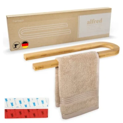 Abbildung von Hennez® Handtuchstange ohne Bohren Handtuchhalter Wand Toilettenpapierhalter Holz Bad Tür Handtuchleiter Handtuchregal Bambus Handtuchhaltern