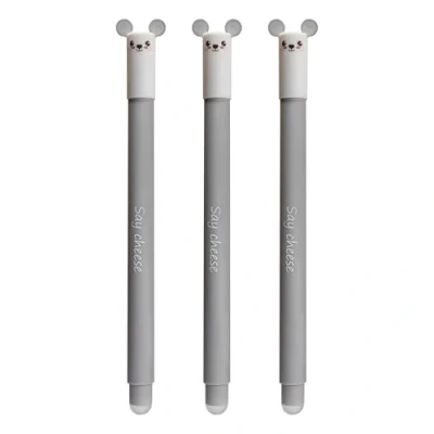 Abbildung von Eberhard Faber 599033 Tinteroller radierbar Maus, 3 Animal Erase it Stifte, Gelschreiber blau 0,7 mm