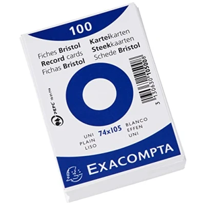 Abbildung von Exacompta 10500SE 100er Pack Premium Karteikarten blanko DIN A7 ideal für die Schule, zum Lernen von Vokabeln und passend zur Bunnybox Lernkartei 74 x 105 mm weiß