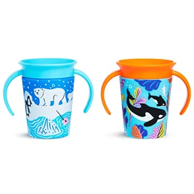 Abbildung von Munchkin Miracle 360 Trinkbecher für Babys und Kleinkinder, BPA freie Trinklernbecher, auslaufsicher &amp; spülmaschinenfest, recycelte Verpackung 177 ml, 2er Set Eisbär/Wal