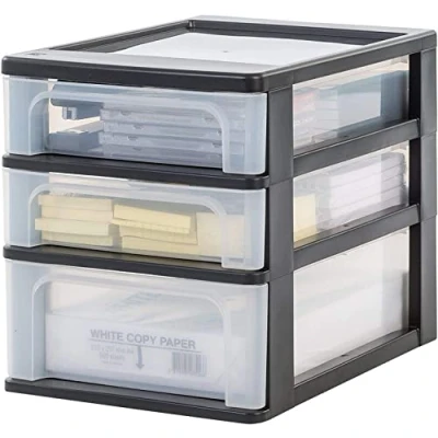 Abbildung von Iris Ohyama, Schreibtisch Organizer mit 2 flache und 1 tiefe Schublade, Schwarz, Easy Pull System, A4, A5 &amp; A6 Format, für Büro, Schule, Schreibwaren, BPA frei, Drawer, OCH 2021