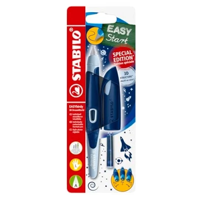 Abbildung von STABILO Schulfüller ergonomisch für Linkshänder mit Anfänger Feder A EASYbirdy 3D DreamWorld Special Edition in blau inkl. Patrone