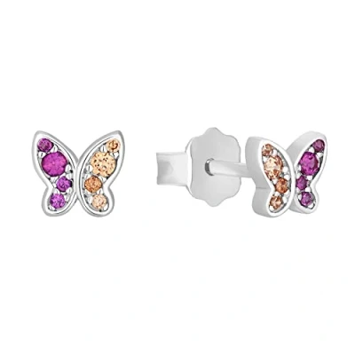 Abbildung von s.Oliver Ohrstecker 925 Sterling Silber Mädchen Kinder Ohrschmuck, mit Zirkonia synth, 0,5 cm, Multicolor, Schmetterling, Kommt in Schmuck Geschenk Box, 2031532