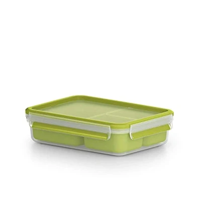 Abbildung von Emsa Clip &amp; Go 518100 Lunch und Snackbox Mit 3 praktischen Einsätzen Deckel Volumen: 1,2 Liter Transparent/Grün 1 Stück (1er Pack)
