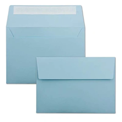Abbildung von 50x Briefumschläge Hell Blau DIN C6 Format 11,4 x 16,2 cm Haftklebung Kuverts ohne Fenster Weihnachten, Grußkarten &amp; Einladungen Für A6 A4 Papier