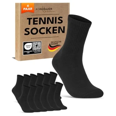 Abbildung von 6 Paar Tennissocken Damen 35 38 Schwarz Sportsocken Atmungsaktiv Damensocken Baumwolle Retro Crew Socken (Schwarz 38)