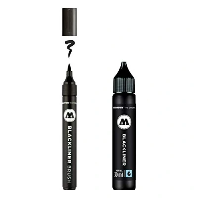 Abbildung von Molotow Blackliner Brush and Refill (1x mit Pinselspitze &amp; 1x 30ml, hochpigmentierte, permanente, dokumentenechte Tinte) schwarz
