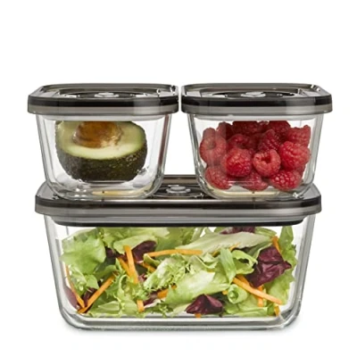 Abbildung von CASO VacuBoxx Eco Set 3 Vakuumbehälter aus Borosilikatglas, BPA Frei, inkl. Vakuumierschlauch &amp; Adapter für alle Vakuumierer/Handpumpe, hitzebeständig, spülmaschinenfest, gefriergeeignet